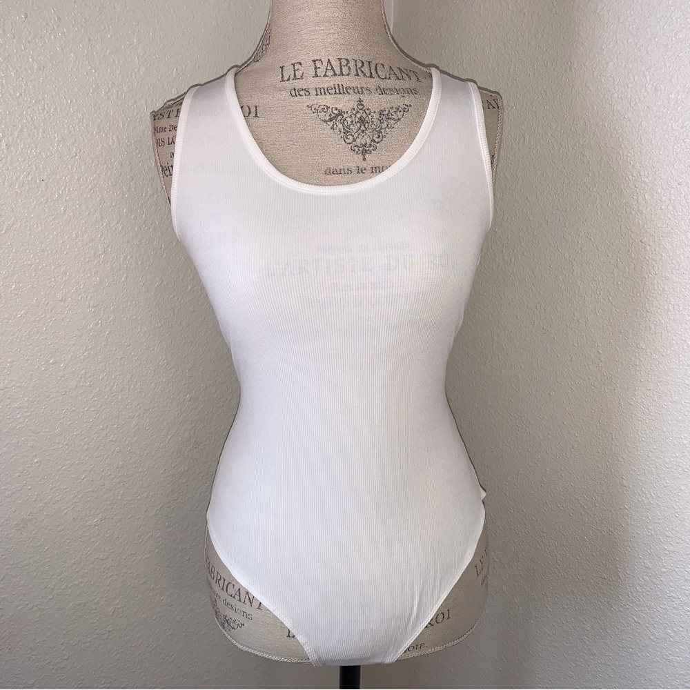 Mangopop Ribbed Racerback Bodysuit Tank Top - Picture 2 of 13